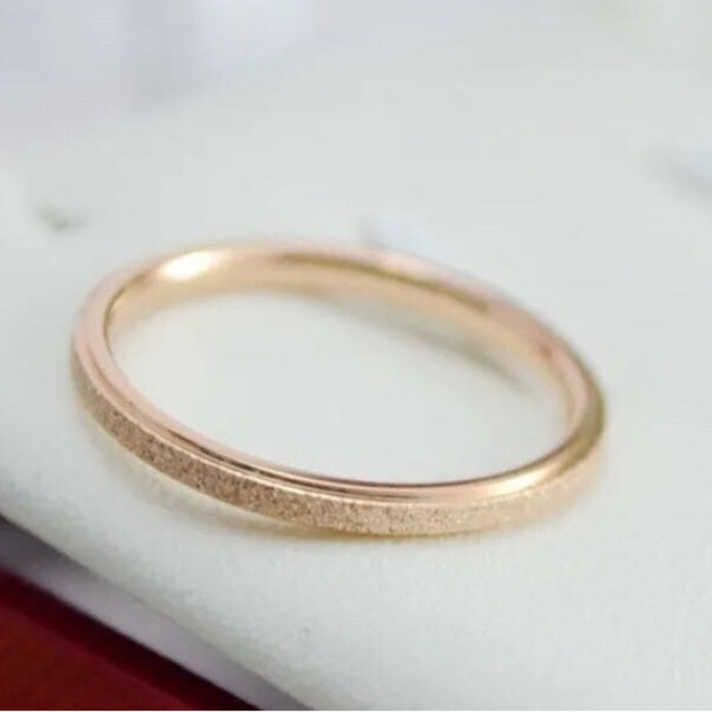 Rose Gold Thin 2MM Frosted Stardust Wedding Engagement Promise Ring Band - Picture 4 of 10